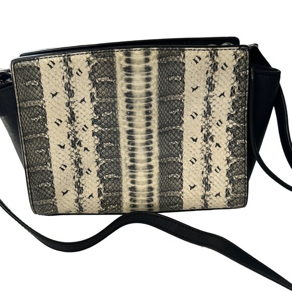 Michael Michael Kors Selma snakeskin print black leather crossbody medium bag - Picture 4 of 11